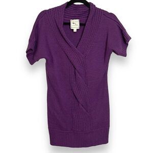 Pink Rose Tunic Sweater Women's Large Purple Retro Casual Braided Acrylic Top